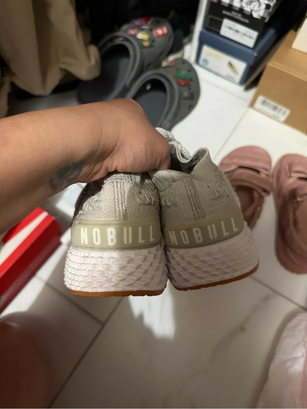 NOBULL Beige Knit Sneakers with Orange Outsoles